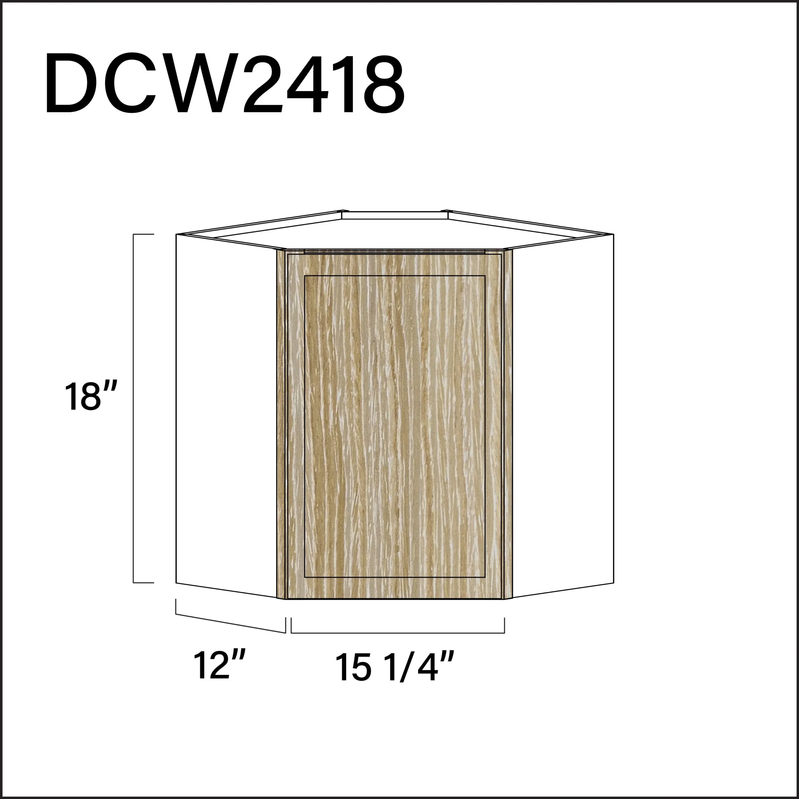Elite Oak Slim Shaker Diagonal Wall Corner Cabinet - 24" W x 18" H x 12" D