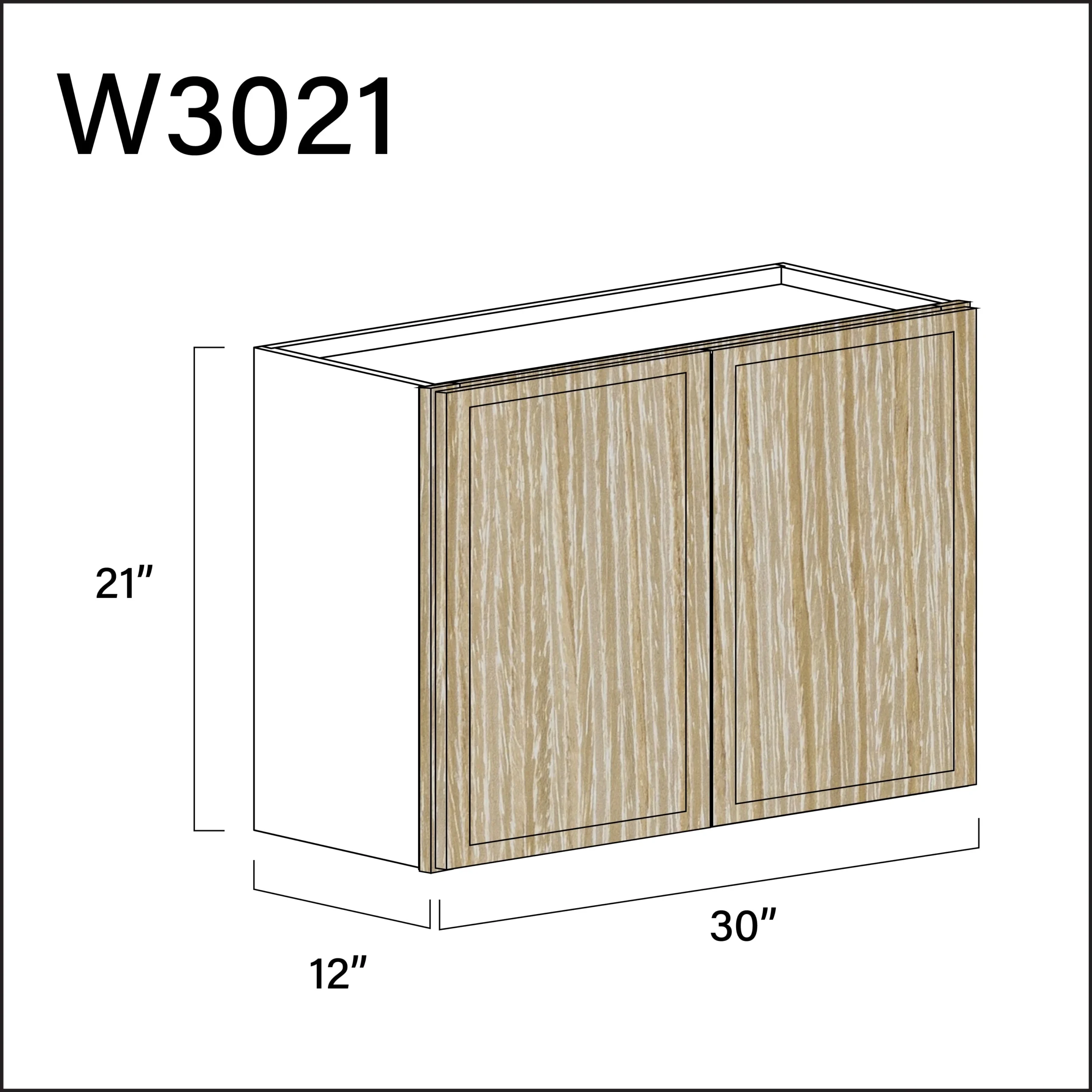 Elite Oak Slim Shaker Double Door Wall Cabinet - 30" W x 21" H x 12" D