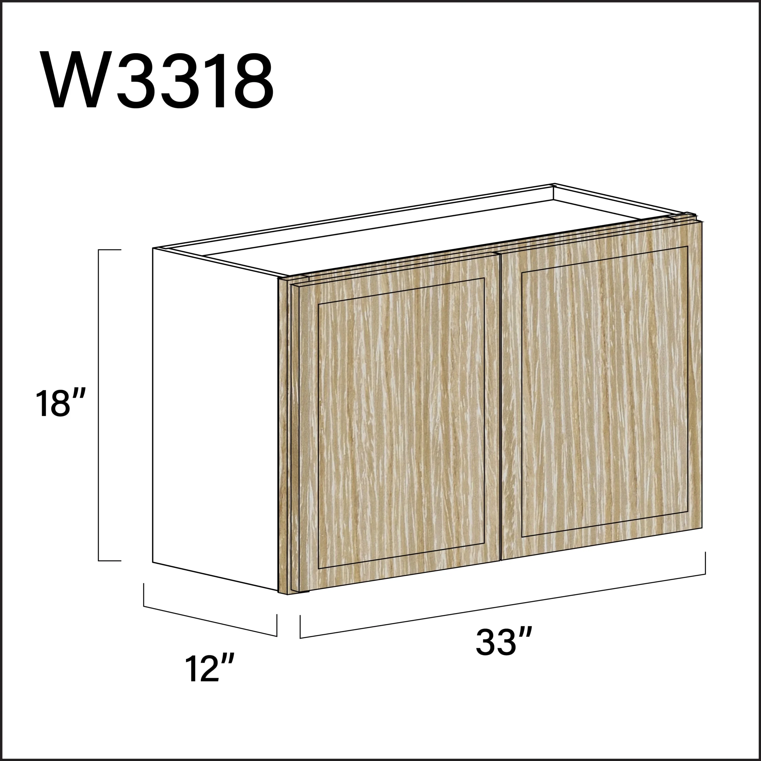 Elite Oak Slim Shaker Double Door Wall Cabinet - 33" W x 18" H x 12" D